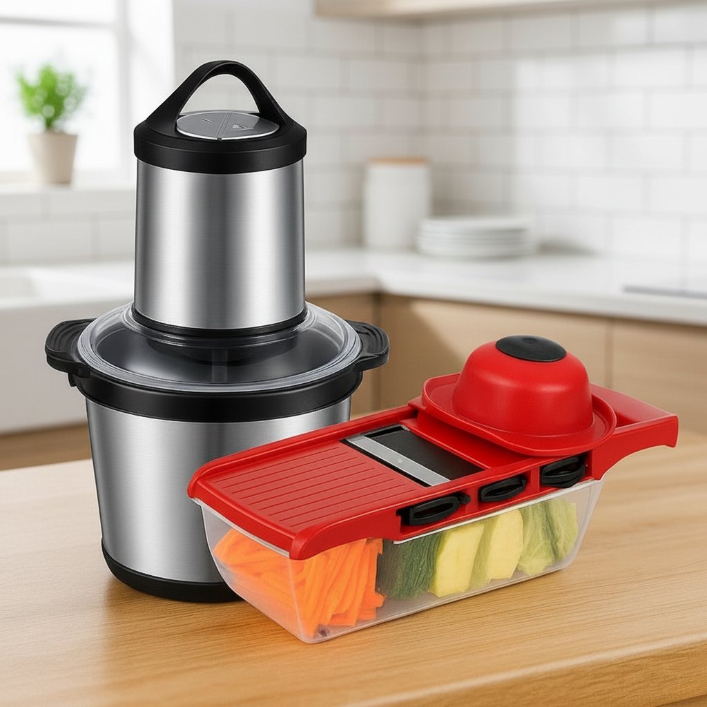 Электрический блендер измельчитель Молния 2.0 + Овощерезка для овощей и фруктов Mandoline Slicer 6 в 1