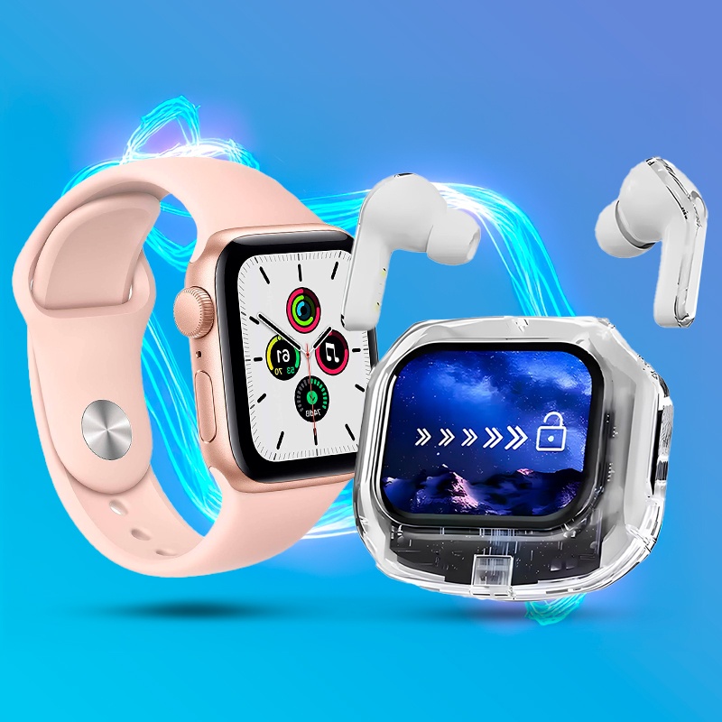 Умные часы Smart Watch Ligh Rose + Беспроводные наушники TWS Air Maх с LED дисплеем